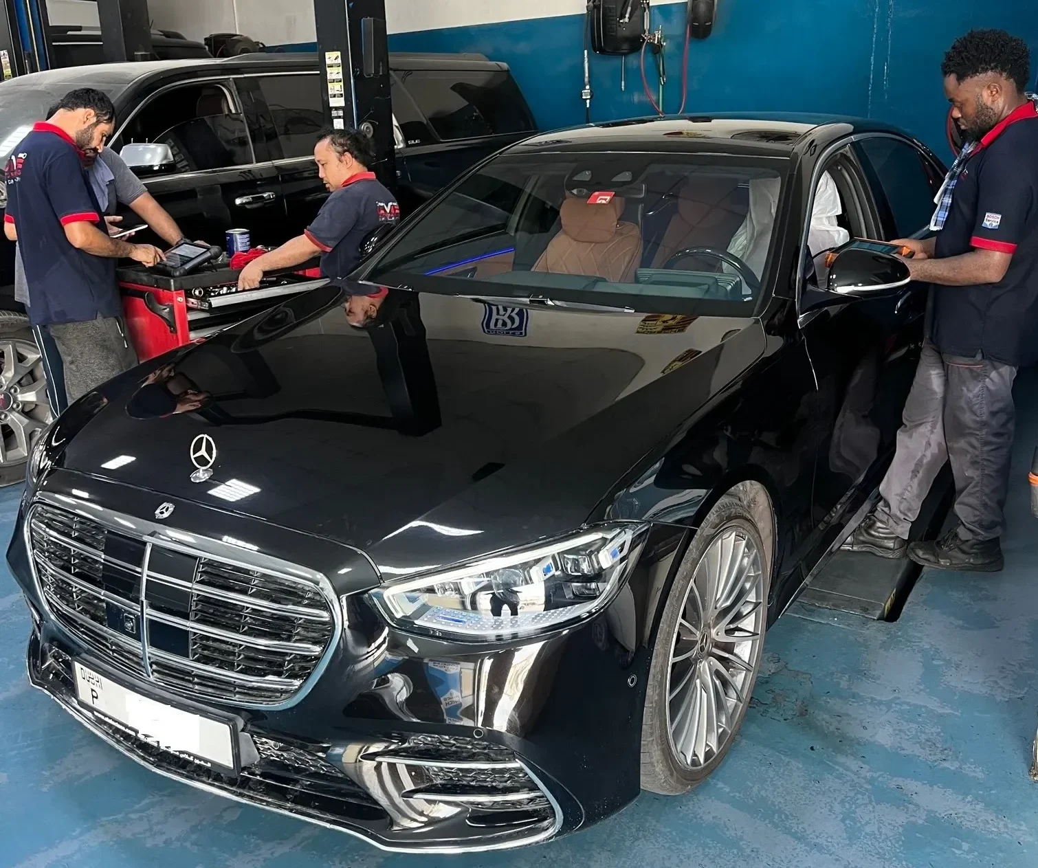 Black Mercedes Benz S-Class Servicing at DME Auto Repairing Workshop