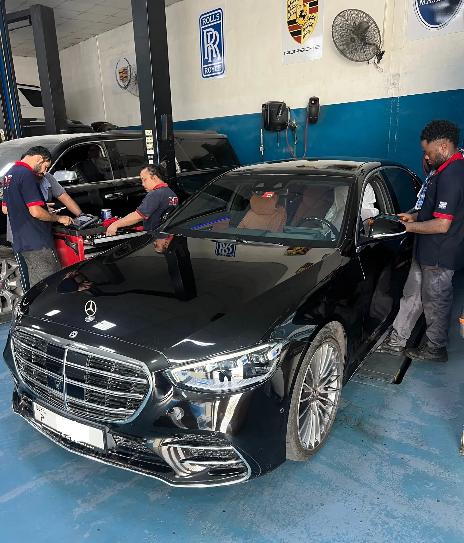 Black Mercedes Benz S-Class Servicing at DME Auto Repairing Workshop